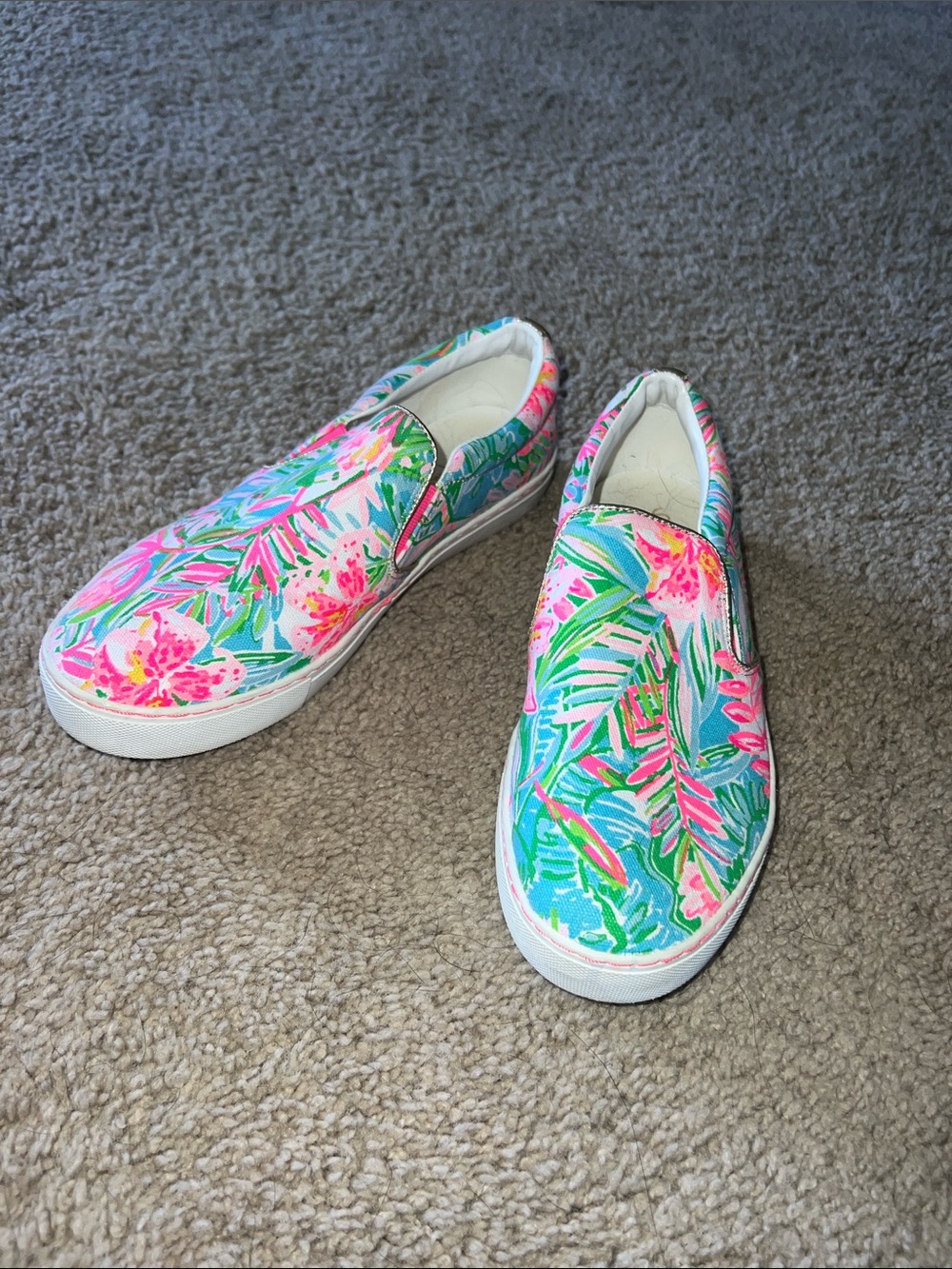 Lilly Pulitzer Slip-On Flats in Pink, Green, Blue Floral